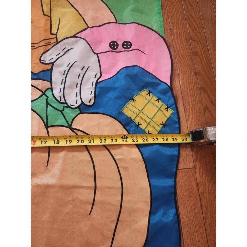 Vintage Embroidered  Scarecrow Pumpkin Flag‎ 28x44 Halloween / Fall